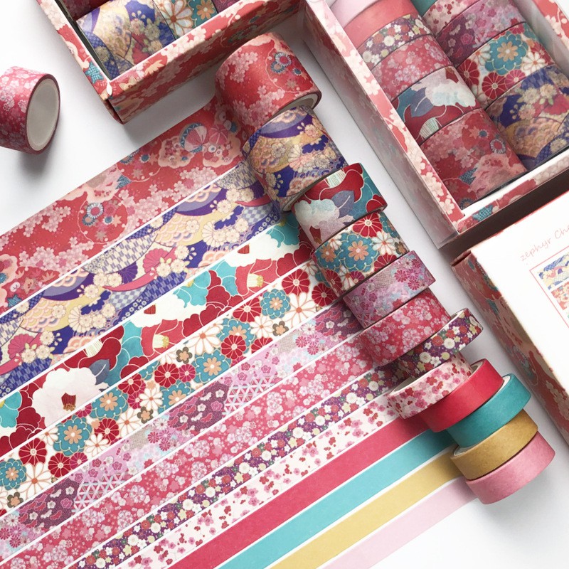 Washi tape hộp 12  cuộn MUGOO - Băng dính giấy trang trí