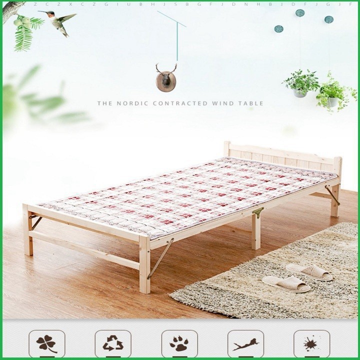 RE0555MAU80 - Giường xếp gỗ thông gấp gọn 80x195cm tặng nệm gối - Giường gỗ thông gấp gọn( Hàng Chất Lượng Cao)