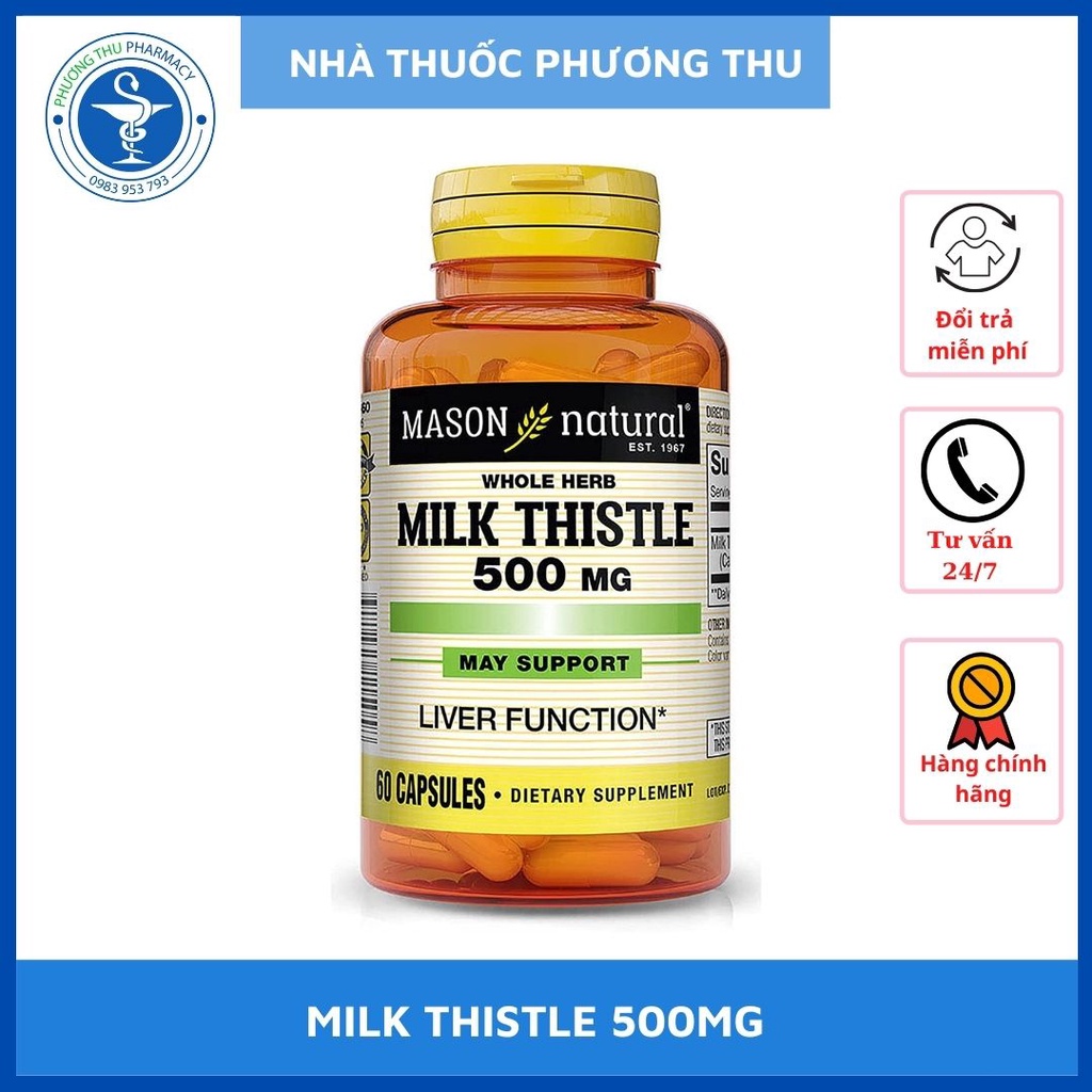 Viên uống MILK THISTLE 500mg hỗ trợ chức năng gan hàng nhập khẩu từ Mỹ hộp 60 viên, bảo vệ tế bào gan
