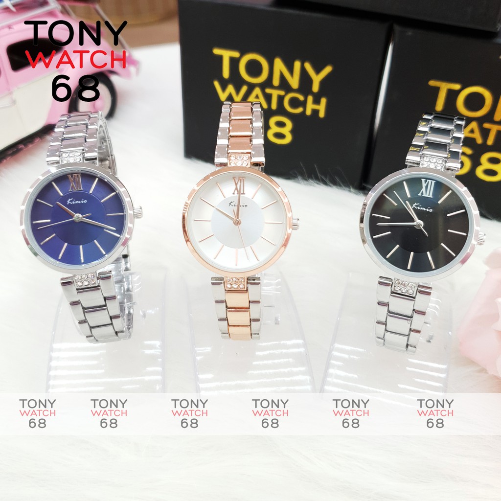 Đồng hồ nữ đeo tay chính hãng Kimio dây kim loại mặt tròn màu bạc chống nước Tony Watch 68