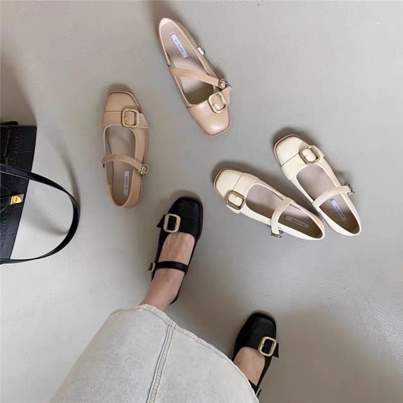 Giày búp bê Marry Jane nữ da mềm khoá bên giày đế bằng