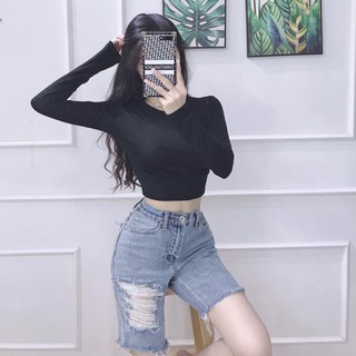 Áo Croptop Tay Dài Chất Thun Lụa dáng ôm thời trang - z01