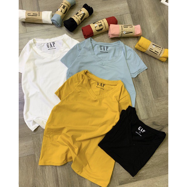 Áo phông cotton cổ tim, áo cuộn nhiều màu
