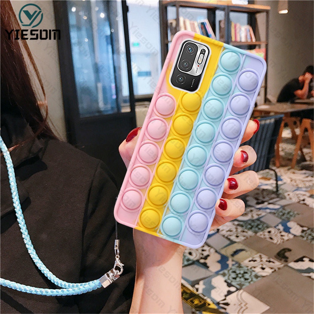 Ốp Điện Thoại Hình Cầu Vồng Kèm Dây Đeo Cho Redmi Note 10 10S 9S 9 Pro Redmi 10 9 9A 9C 9T Note 7 8 Pro K30 K40 Pro