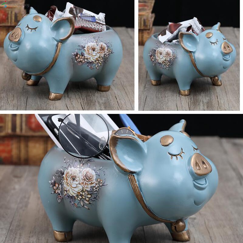 Pig Shape Remote Control Organizer Caddy Desktop Supplies Storage Box Ornament for Household