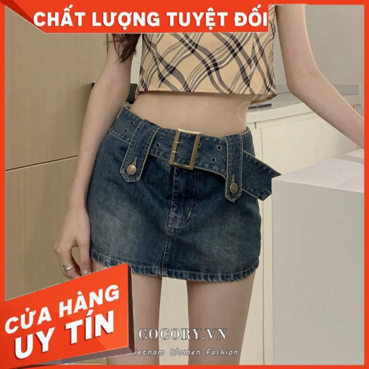 Chân váy jean ngắn lưng cao phong cách thời trang cho nữ - Hàng nhập khẩu