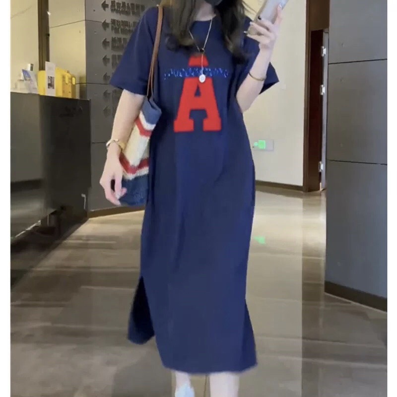 Đầm dáng suông,Váy suông cotton nữ in chữ A dáng dài 1m 2 màu chất thun coton thoáng mát