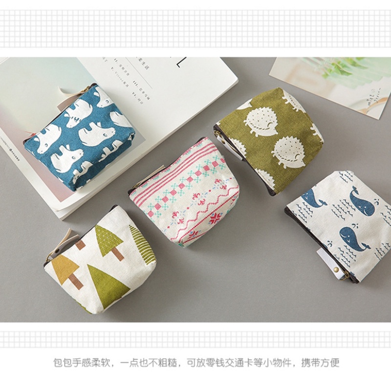 Ví Đựng Tiền Xu/Chìa Khóa/Thẻ/Tiền Xu Bằng Vải Canvas In Họa Tiết Hoa Phong Cách Nhật Hàn Dành Cho Nam Và Nữ