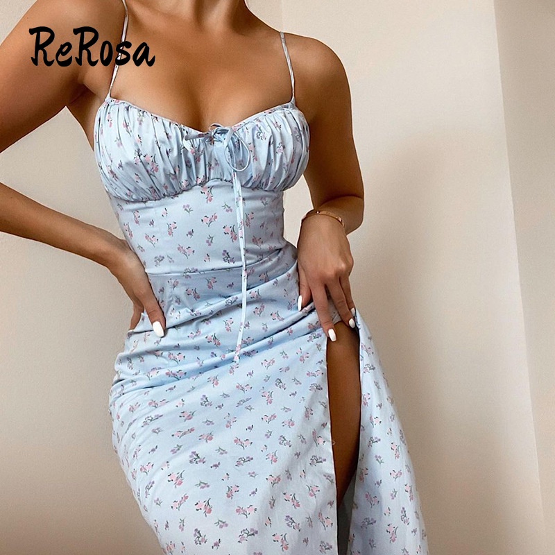 Đầm Hoa Hai Dây Xẻ Tà Thời Trang Gợi Cảm Dành Cho Nữ