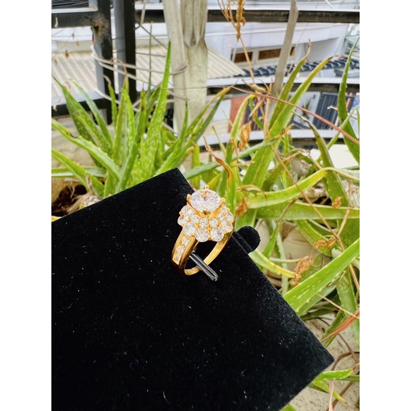 Nhẫn đồng non hoa đá hột cao sang chảnh cam kết không đen Kami