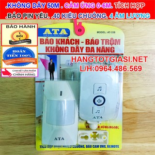 Chuông báo khách báo động chống trộm hồng ngoại không dây ATA AT-338 cao cấp giảm 49% chính hãng bảo hành 12T 1 đổi 1
