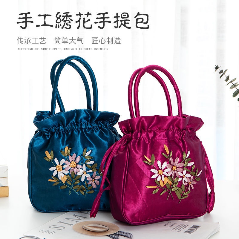 Túi vải cầm tay thêu họa tiết thủ công đựng điện thoại tiền xu dành cho phụ nữ lớn tuổi