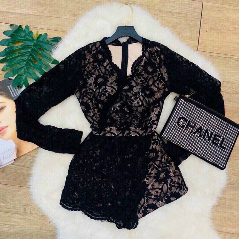 Jumpsuits Ren Có Lót Trong Tay Dài Cổ Chữ V