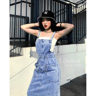 (ảnh thật) Váy yếm bò nữ taobao chun eo hai dây MSSL55