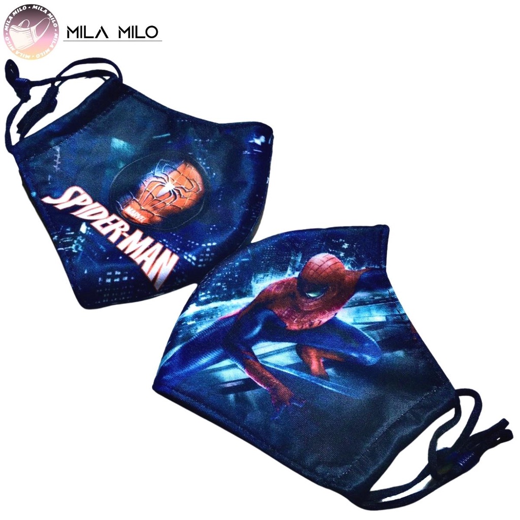 Khẩu trang vải cho bé freesize hình người nhện spiderman người dơi batman có kháng khuẩn 3 lớp cao cấp