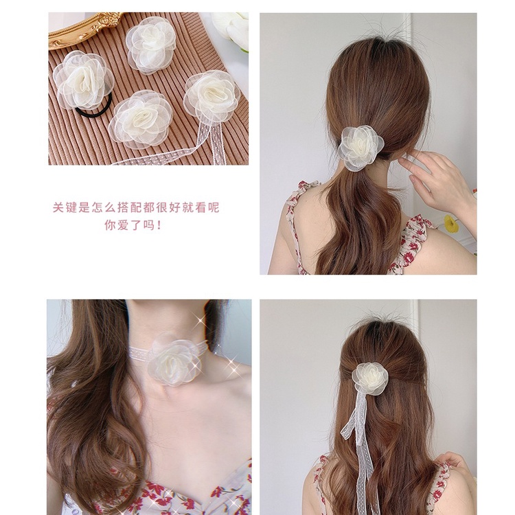 Vòng Cổ Thắt Nơ Hoa Trà Trắng Kiểu Pháp