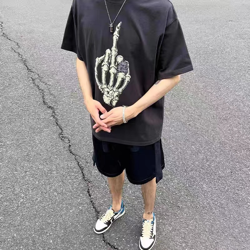 GALLERY DEPT Skull hand bone old washed printed round neck letter couple loose casual T-shirt