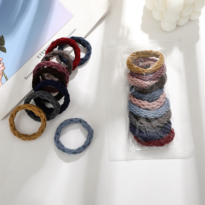 set 10 dây cột tóc-Bộ 10 sợi dây thun buộc tóc đơn giản phong cách Hàn Quốc cho nữ