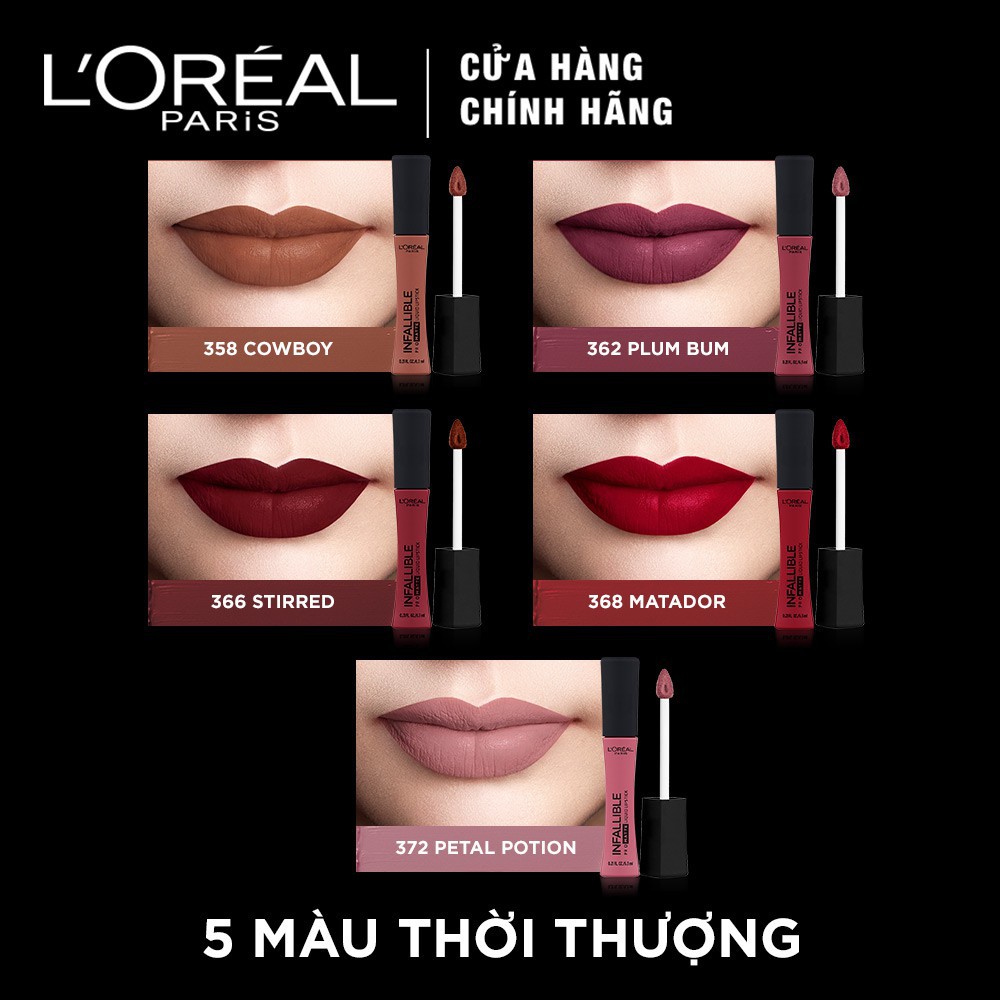 SON KEM LÌ LÂU TRÔI DẠNG LỎNG L’OREAL PARIS INFALLIBLE PRO MATTE LIQUID LIPSTICK 6.3ML màu 362 Plum Bum