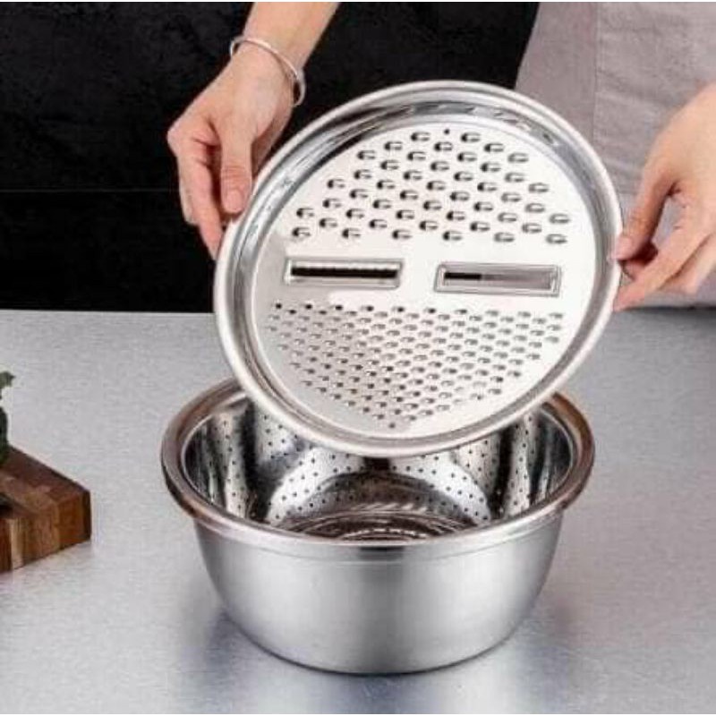 Bộ Bào Nạo Rau Củ Kiêm Rổ Và Chậu Inox Cao Cấp Đa Năng