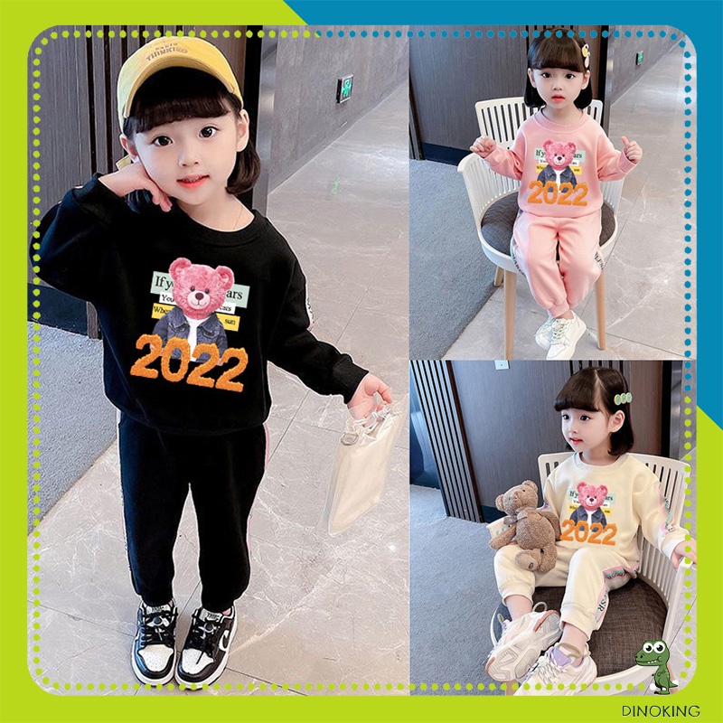 Bộ nỉ bé gái DINOKING Bộ quần áo dài tay cho bé nỉ da cá phong cách thể thao thu đông 2022 trẻ em 2- 8 tuổi DB22