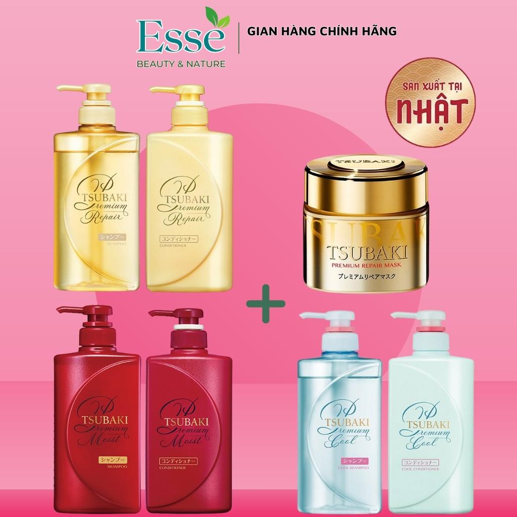 Bộ đôi dầu gội xả Tsubaki Premium 490ml/chai (3 màu) và Mặt nạ ủ tóc Tsubaki Phục hồi ngăn rụng tóc