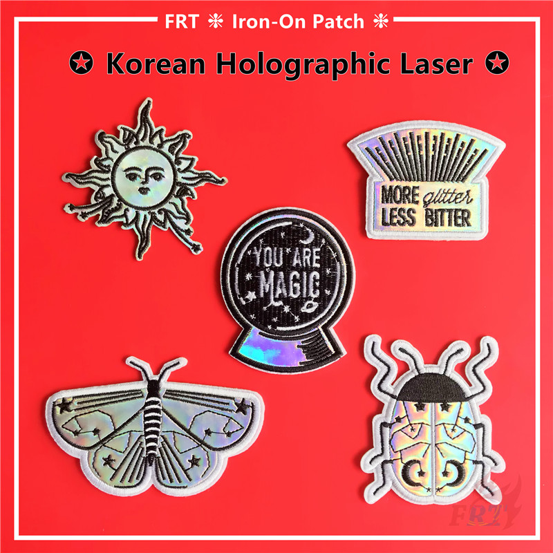 1 Miếng Dán Ủi Quần Áo Hình Côn Trùng Và Mặt Trời Màu Holographic