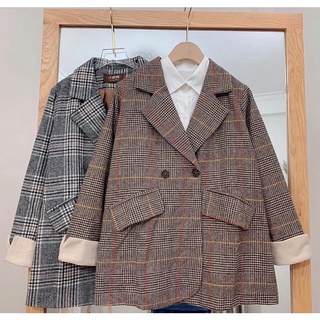 Áo dạ kẻ blazer