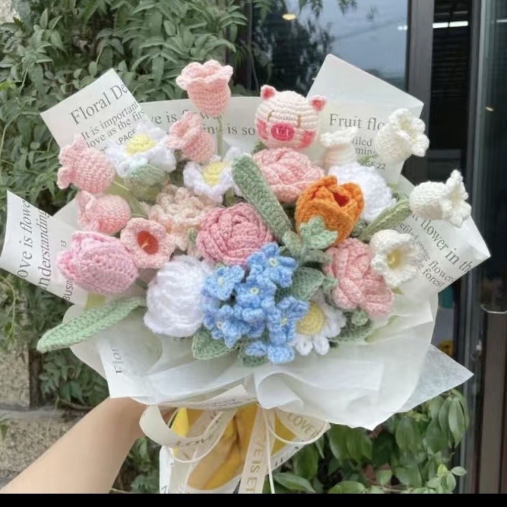 Sản Phẩm Hoàn Thiện Bó Hoa Hồng Đan Len Thủ Công Sáng Tạo Tùy Chỉnh Làm Quà Tặng Bạn Gái / Bạn Gái / Bạn Gái