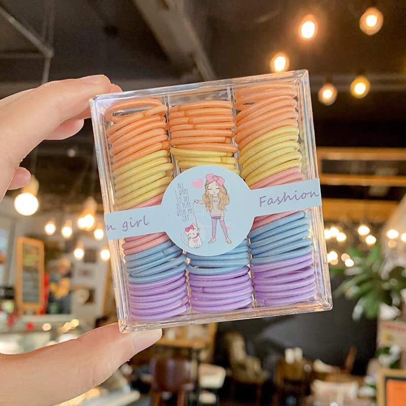 Hộp 100 chun tóc Sweet baby sắc màu hộp vuông