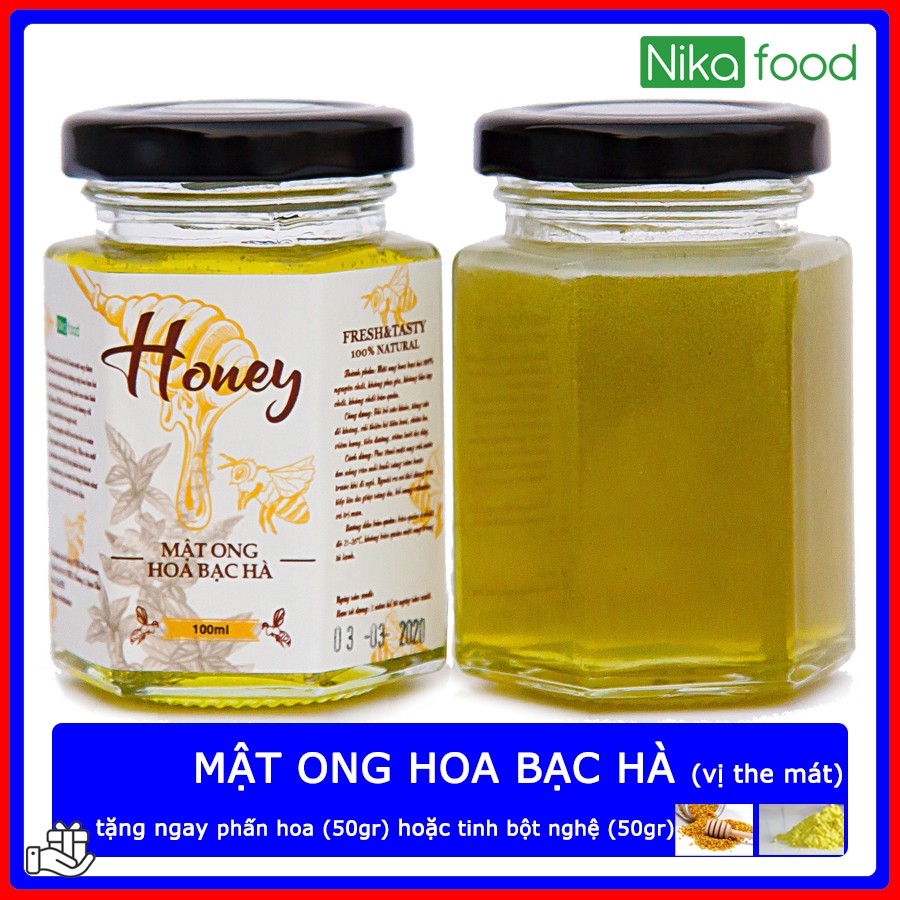 Nikafood Mật ong hoa bạc hà 50ml-500ml tặng phấn hoa hoặc tinh bột nghệ | mat ong bac ha