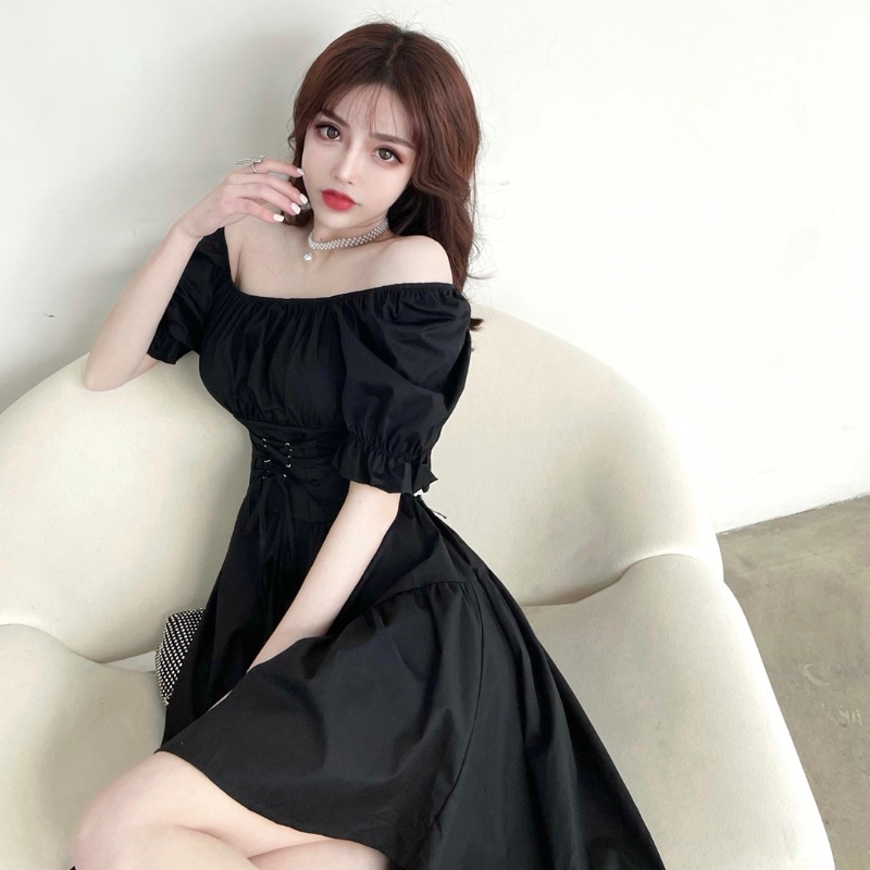 Đầm Perty chữ A tay phồng ôm eo thời trang mùa hè cho nữ