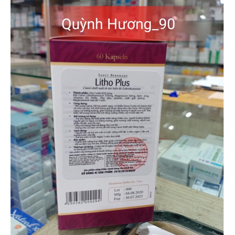 LITHO PLUS lọ 60 viên bổ sung canxi hữu cơ chiết xuất từ tảo biển đỏ