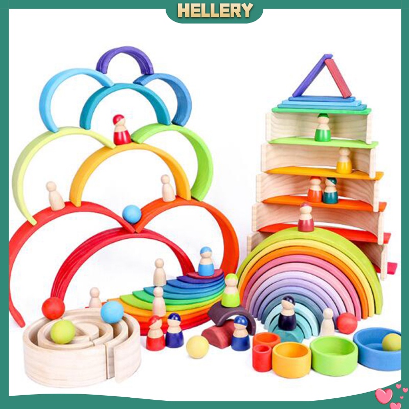 [HelleryVN] X Đồ Chơi Xếp Chồng Vòm Bằng Gỗ Màu Cầu Vồng Tay Mắt Cho Trẻ Em