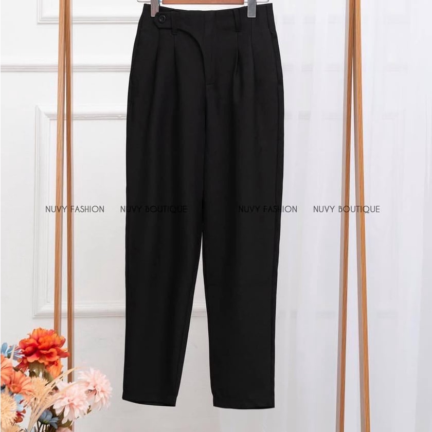 Quần baggy nữ cạp cao cúc lệch Quần công sở chất tuyết mưa hàng thiết kế loại đẹp