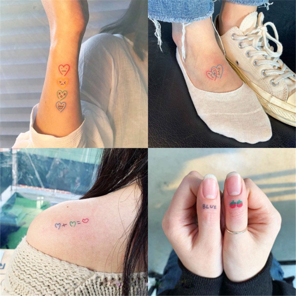 Bộ 10 tờ mẫu hình xăm nhỏ kiểu hình mặt cười dành cho nữ dễ thương