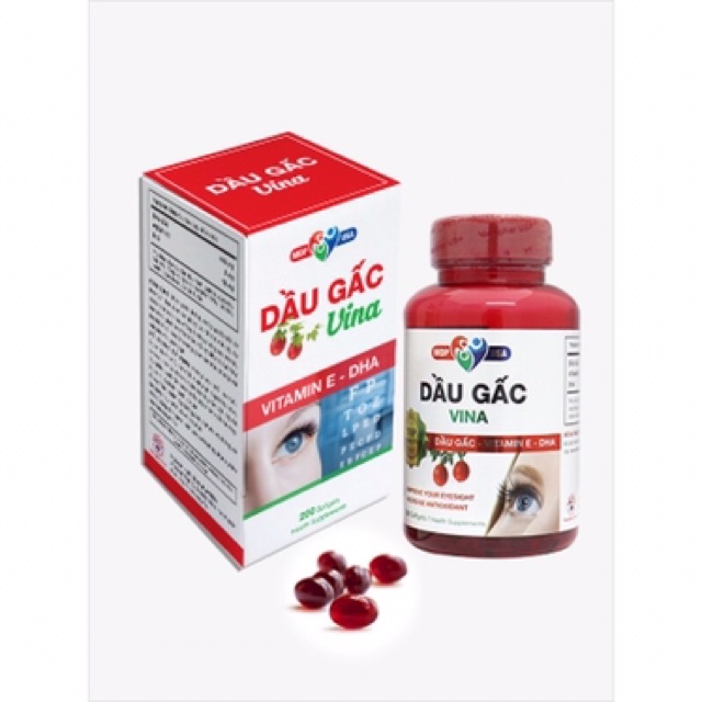 Thực phẩm Dầu Gấc Vina - Bổ sung dưỡng chất cần thiết cho mắt, tăng cường thị lực - Lọ 200 viên
