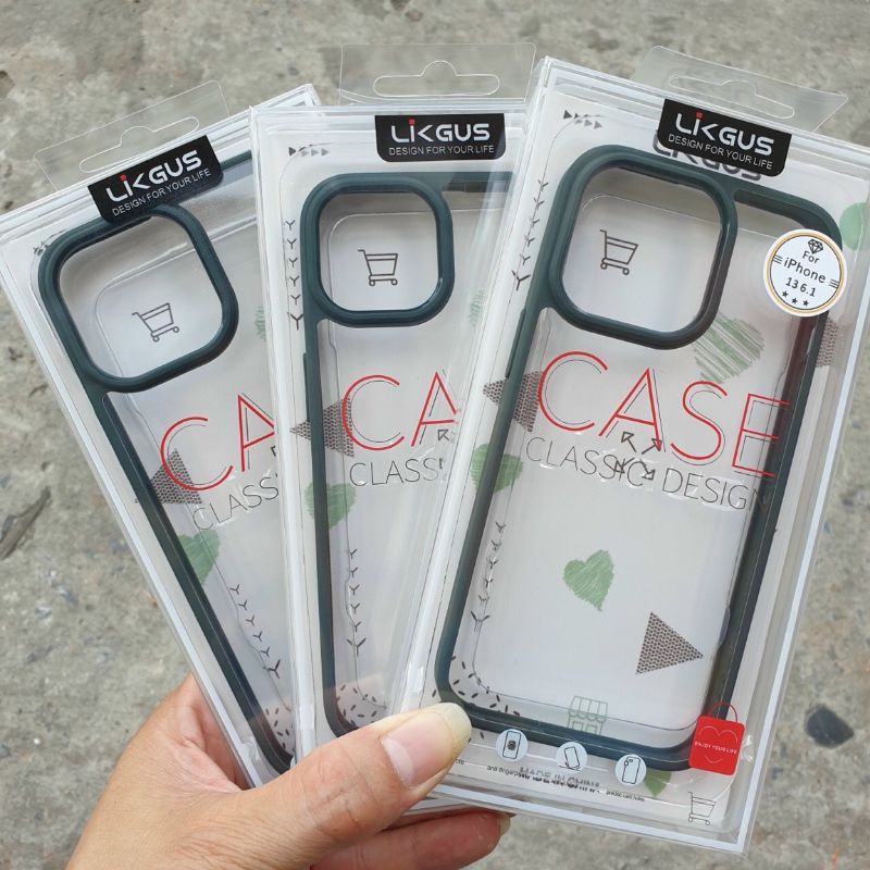 Ốp Likgus lưng trong viền bo màu xanh rêu cho iphone 13 , 13 pro ,13 pro max