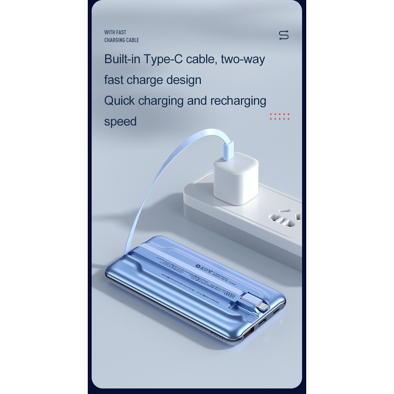 Pin sạc dự phòng Yoobao LC2 10000mAh Siêu mỏng Di động Sạc nhanh 20w có 2 dây sạc đi kèm Giao diện USB Type-c Chính Hãng