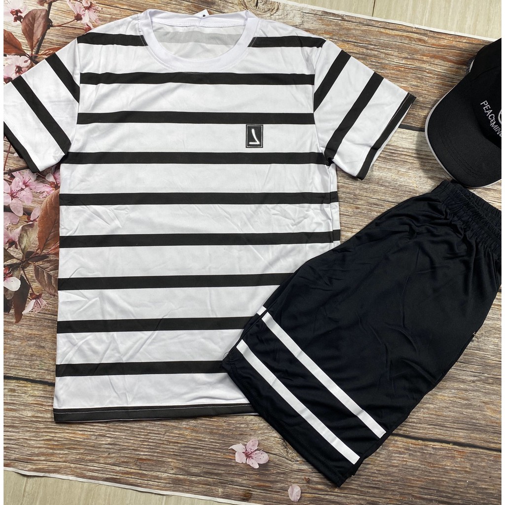 Bộ hè nam, bộ thun nam cộc tay In logo Hai Màu Trắng Đen - BN09 | BigBuy360 - bigbuy360.vn