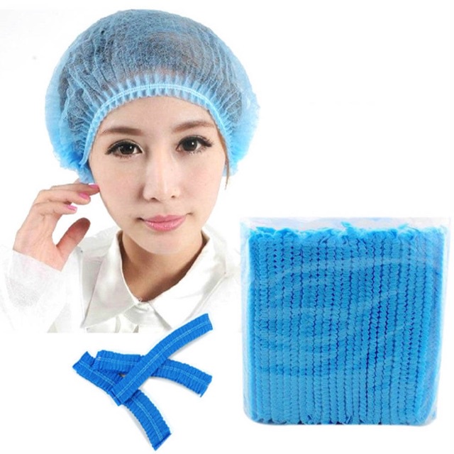 Mũ trùm đầu 100 cái, mũ con sâu y tế, mũ bọc tóc túm tóc - lucy store thiết bị vật tư spa