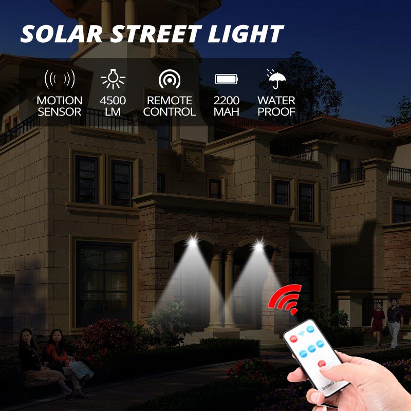 Đèn năng lượng mặt trời sân vườn solar light chống bão 150W dèn 6 mắt năng lượng dùng điều khiển