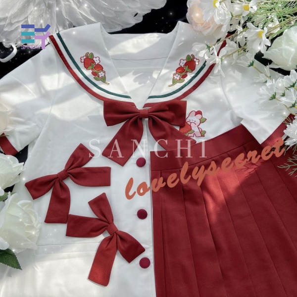 SANCHI Japanese school uniform set includes loose shirt + cute red pleated skirt girl | BigBuy360 - bigbuy360.vn