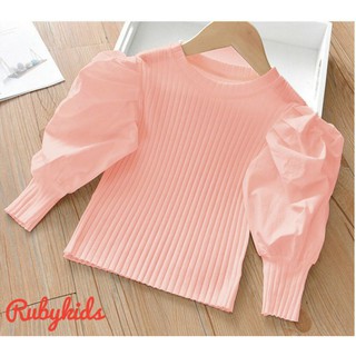 Áo thun gân tay phồng cho bé điệu đà 9-42kg - 5 màu