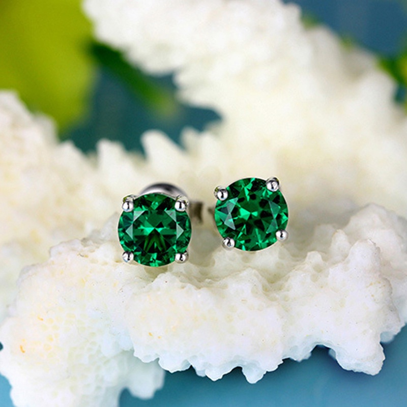 Đôi Khuyên Tai Hình Tròn Bằng Bạc 925 Đính Đá Zircon Xanh Lá Sang Trọng