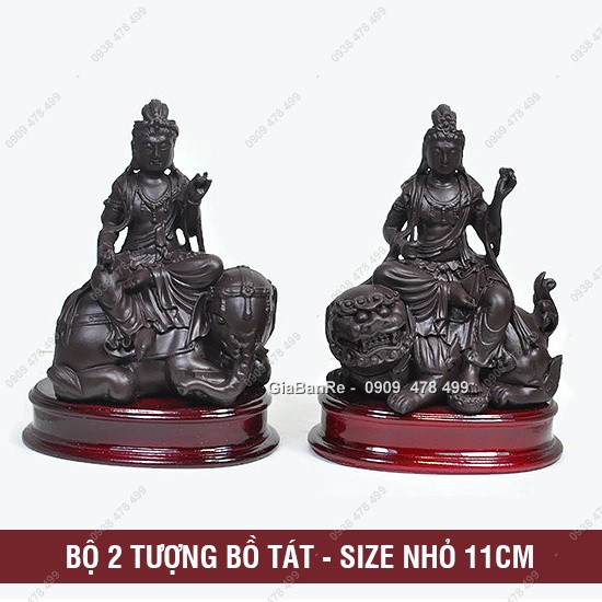Bộ 2 Tượng Đại Bồ Tát Văn Thù Và Phổ Hiền Đại  - Cao 11cm -  Nâu - 6866.3