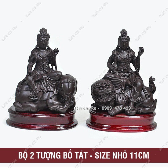 COMBO TƯỢNG BỒ TÁT  VĂN THÙ VÀ PHỔ HIỀN ĐẠI  - SZIE NHỎ 11CM -  NÂU - 6866.3