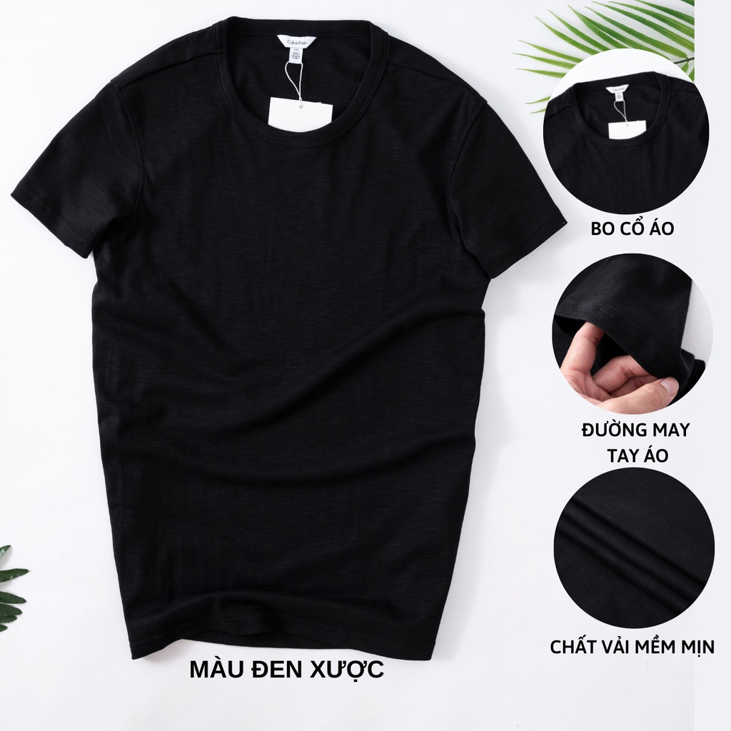 Áo thun nam  cổ tròn Cal.vin hàng xuất vải cotton liquid vân xược co giãn mềm mát dày dặn chống nhăn form slimfit nhẹ
