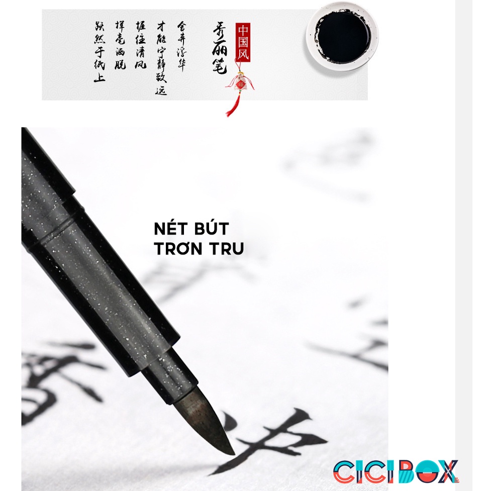 Bút Brush Pen Viết Calligraphy Lettering Thư Pháp Có Thể Bơm Mực, Bút Lông Viết Thư Pháp CICIBOX