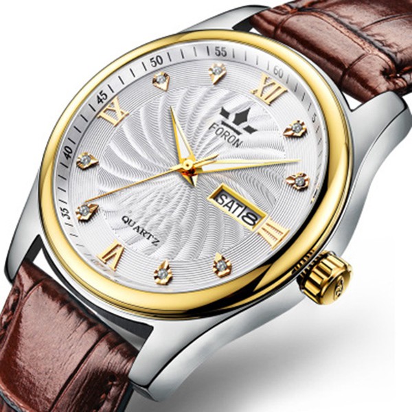 (SIÊU PHẨM) Đồng Hồ Nam FORON F1919 Chạy 2 Lịch_Phiên Bản Doanh Nhân Dây Da Cao Cấp_FULL BOX